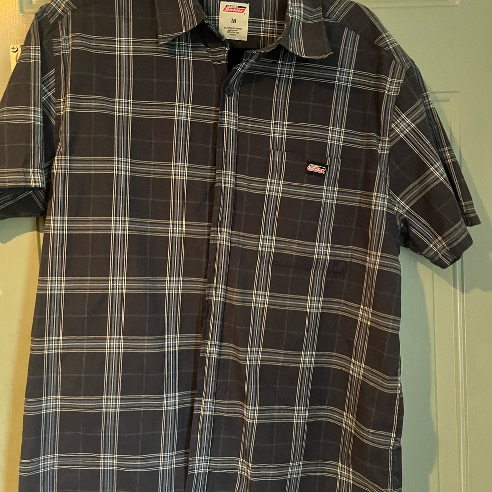 Dickies Men's Dark Plaid Button Down Shirt